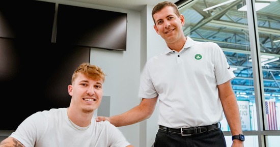 Baylor Scheierman with Brad Stevens courtesy Celtics